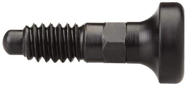 Vlier - 1/4-20, 0.16" Max Plunger Diam, 0.12 Lb Init to 0.36 Lb Final End Force, Knob Handle Plunger - Delrin Knob, 0.63" Body Length, 1/2" Length Under Head/Shoulder, 0.13" Plunger Projection - Eagle Tool & Supply