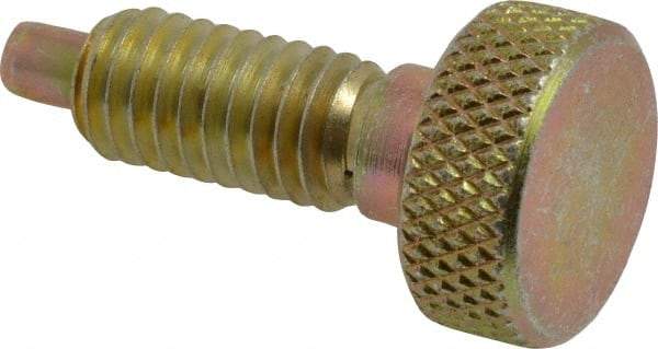 Vlier - 3/8-16, 3/4" Thread Length, 0.185" Max Plunger Diam, 1 Lb Init to 8 Lb Final End Force, Knob Handle Plunger - Knurled Knob, 0.94" Body Length, 3/4" Length Under Head/Shoulder, 0.218" Plunger Projection - Eagle Tool & Supply