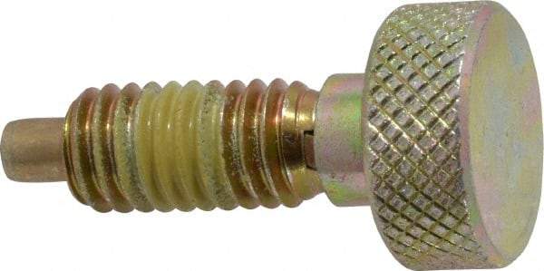 Vlier - 3/8-16, 3/4" Thread Length, 0.185" Max Plunger Diam, 1 Lb Init to 8 Lb Final End Force, Knob Handle Plunger - Knurled Knob, 0.94" Body Length, 3/4" Length Under Head/Shoulder, 0.218" Plunger Projection - Eagle Tool & Supply