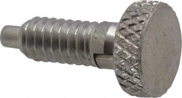 Vlier - 1/4-20, 0.4" Thread Length, 0.123 to 1/8" Max Plunger Diam, 0.5 Lb Init to 2 Lb Final End Force, Locking Knob Handle Plunger - Knurled Knob, 0.53" Length Under Head/Shoulder, 1/8" Plunger Projection - Eagle Tool & Supply