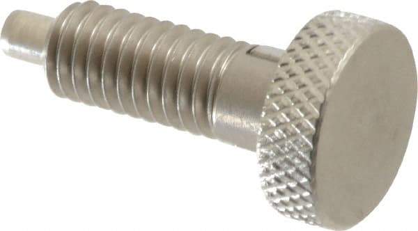 Vlier - 3/8-16, 3/4" Thread Length, 0.185 to 0.186" Max Plunger Diam, 0.5 Lb Init to 3 Lb Final End Force, Locking Knob Handle Plunger - Knurled Knob, 0.97" Length Under Head/Shoulder, 0.22" Plunger Projection - Eagle Tool & Supply