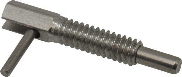 Vlier - 1/4-20, 0.8" Thread Length, 0.16" Plunger Diam, 0.5 Lb Init to 2.5 Lb Final End Force, Stainless Steel Locking L Handle Plunger - 1-1/4" Body Length, 0.8" Length Under Head, 0.38" Plunger Projection - Eagle Tool & Supply