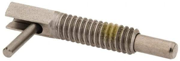 Vlier - 1/4-20, 0.8" Thread Length, 0.16" Plunger Diam, 0.5 Lb Init to 2.5 Lb Final End Force, Stainless Steel Locking L Handle Plunger - 1-1/4" Body Length, 0.8" Length Under Head, Locking Element, 0.38" Plunger Projection - Eagle Tool & Supply
