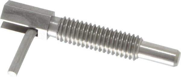 Vlier - 3/8-16, 1.18" Thread Length, 1/4" Plunger Diam, 0.75 Lb Init to 3.75 Lb Final End Force, Stainless Steel Locking L Handle Plunger - 2" Body Length, 1.31" Length Under Head, 0.56" Plunger Projection - Eagle Tool & Supply