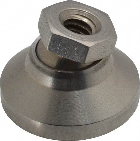 Vlier - 1100 Lb Capacity, 1/4-20 Thread, 45/64" OAL, Stainless Steel Stud, Tapped Pivotal Socket Mount Leveling Pad - 1" Base Diam, Stainless Steel Pad, 1/2" Hex - Eagle Tool & Supply