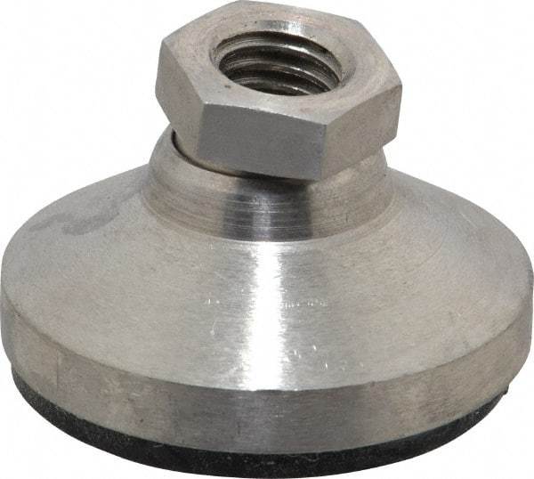 Vlier - 3750 Lb Capacity, 1/2-13 Thread, 1-1/8" OAL, Stainless Steel Stud, Tapped Pivotal Socket Mount Leveling Pad - 1-7/8" Base Diam, Elastomer Pad, 3/4" Hex - Eagle Tool & Supply