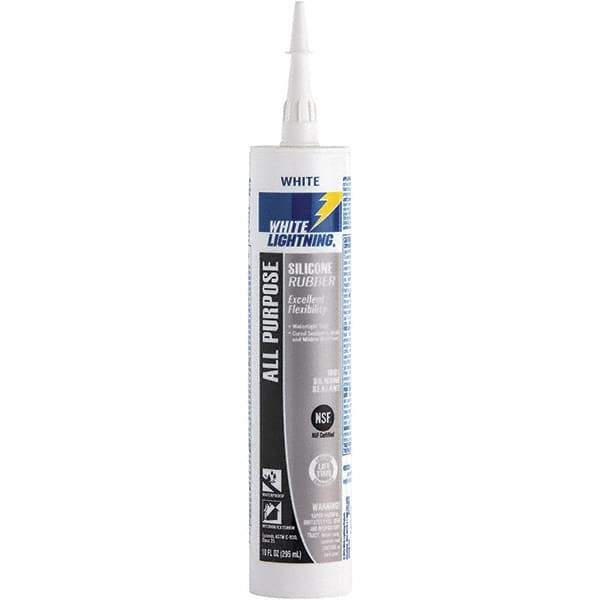 White Lightning - 10 oz Cartridge White RTV Silicone Joint Sealant - -80 to 400°F Operating Temp, 30 min Tack Free Dry Time, 24 hr Full Cure Time - Eagle Tool & Supply