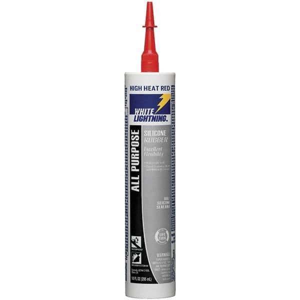 White Lightning - 10 oz Cartridge Red RTV Silicone Joint Sealant - -80 to 400°F Operating Temp, 30 min Tack Free Dry Time, 24 hr Full Cure Time - Eagle Tool & Supply