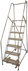 Cotterman - 100" 7 Step Rolling Warehouse Ladder - Assembled, 450 Lb Capacity, 70" Platform Height, 30" Base Width x 53" Base Depth, Perforated Tread - Eagle Tool & Supply