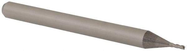 Accupro - 0.028", 0.084" LOC, 1/8" Shank Diam, 1-1/2" OAL, 4 Flute, Solid Carbide Square End Mill - Single End, Uncoated, Spiral Flute, 30° Helix, Centercutting, Right Hand Cut, Right Hand Flute, Series Miniature - Eagle Tool & Supply