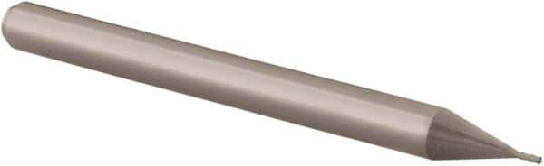 Accupro - 0.018", 0.054" LOC, 1/8" Shank Diam, 1-1/2" OAL, 4 Flute, Solid Carbide Square End Mill - Single End, Uncoated, Spiral Flute, 30° Helix, Centercutting, Right Hand Cut, Right Hand Flute, Series Miniature - Eagle Tool & Supply