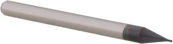 Accupro - 0.017", 0.026" LOC, 1/8" Shank Diam, 1-1/2" OAL, 4 Flute, Solid Carbide Square End Mill - Single End, AlTiN Finish, Spiral Flute, 30° Helix, Centercutting, Right Hand Cut, Right Hand Flute, Series Miniature - Eagle Tool & Supply