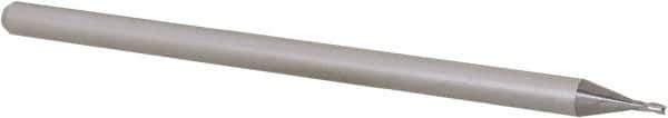 Accupro - 0.035", 0.052" LOC, 1/8" Shank Diam, 2-1/2" OAL, 3 Flute, Solid Carbide Square End Mill - Single End, Uncoated, Spiral Flute, 30° Helix, Centercutting, Right Hand Cut, Right Hand Flute, Series Miniature - Eagle Tool & Supply