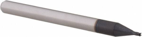 Accupro - 0.033", 0.049" LOC, 1/8" Shank Diam, 1-1/2" OAL, 4 Flute, Solid Carbide Square End Mill - Single End, AlTiN Finish, Spiral Flute, 30° Helix, Centercutting, Right Hand Cut, Right Hand Flute, Series Miniature - Eagle Tool & Supply