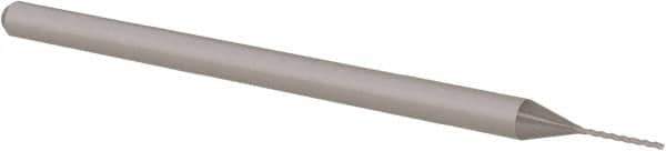 Accupro - 0.02", 1/4" LOC, 1/8" Shank Diam, 2-1/2" OAL, 3 Flute, Solid Carbide Square End Mill - Single End, Uncoated, Spiral Flute, 30° Helix, Centercutting, Right Hand Cut, Right Hand Flute, Series Miniature - Eagle Tool & Supply