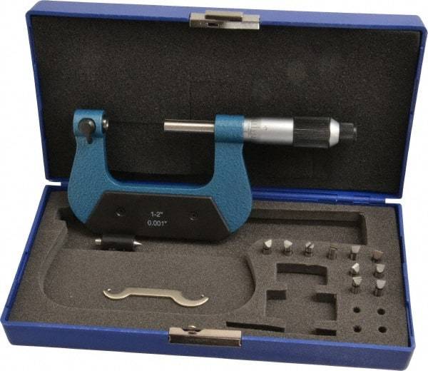 Value Collection - 1 to 2" Range, Mechanical Screw Thread Micrometer - Ratchet-Friction Thimble, 0.001" Graduation - Eagle Tool & Supply
