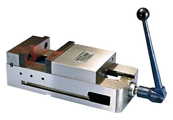 Interstate - 6" Jaw Width, 5-1/2" Jaw Opening Capacity, Horizontal Stationary Machine Vise - Manual Operation, 6,600 Lb Capacity, 1 Station, 17" Long x 4.8" High x 1-3/4" Deep, 1-3/4" Jaw Height, Ductile Iron - Eagle Tool & Supply