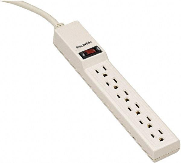 FELLOWES - 6 Outlets, 120 Volts, 15 Amps, 4' Cord, Standard Power Outlet Strip - Floor Mount, 5-15R NEMA Configuration - Eagle Tool & Supply