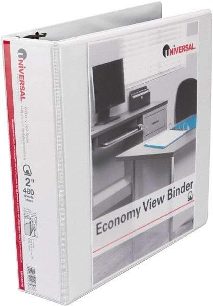 UNIVERSAL - 2" Sheet Capacity, 11 x 8-1/2", View Ring Binder - Vinyl, White - Eagle Tool & Supply