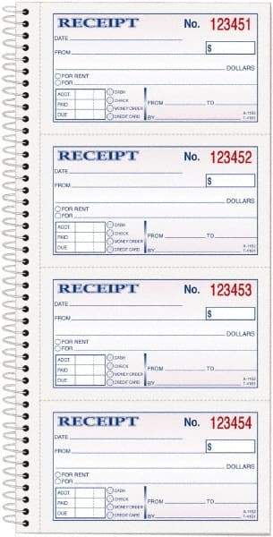 TOPS - 200 Sheet, 2-3/4 x 4-3/4", Receipt Book - White - Eagle Tool & Supply