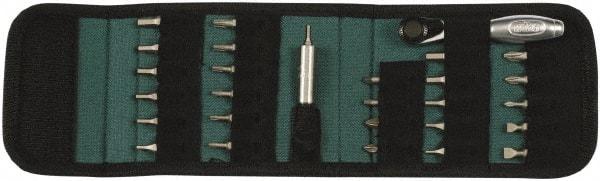 Wiha - 29 Piece, Screwdriver 1/4" Reversible Ratchet Bit Set - #0, #1 & #2 Phillips, 5/64 to 3/16" Hex, 2 to 5mm Hex, T8 to T25 Torx, #1 & #2 Pozidriv, #1 & #2 Square Recess - Eagle Tool & Supply