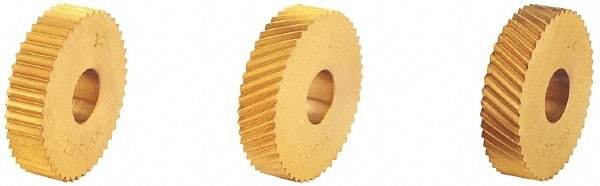 Dorian Tool - 1" Diam, 90° Tooth Angle, 12 TPI, Standard (Shape), Form Type High Speed Steel Straight Knurl Wheel - 3/8" Face Width, 5/16" Hole, Circular Pitch, Bright Finish, Series O - Exact Industrial Supply