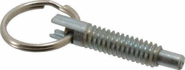 Gibraltar - 1/4-20, 0.8" Thread Length, 0.155" Plunger Diam, 1/4" Plunger Projection, 1 Lb Init to 2.5 Lb Final End Force, Steel Locking Pull Ring Plunger - 0.8" Len Under Head, 1.14" Body Len, 0.62" Ring Diam, 1.14" Plunger Len, 0.34" Head Height - Eagle Tool & Supply