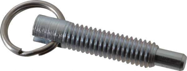 Gibraltar - 3/8-16, 1.2" Thread Length, 0.233" Plunger Diam, 3/8" Plunger Projection, 2 Lb Init to 4 Lb Final End Force, Steel Locking Pull Ring Plunger - 1.2" Len Under Head, 1.68" Body Len, 0.98" Ring Diam, 1.68" Plunger Len, 0.48" Head Height - Eagle Tool & Supply