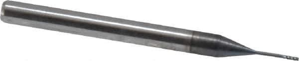 Accupro - 0.025", 0.075" LOC, 1/8" Shank Diam, 1-1/2" OAL, 4 Flute, Solid Carbide Square End Mill - Single End, AlTiN Finish, Spiral Flute, 30° Helix, Centercutting, Series Miniature - Eagle Tool & Supply