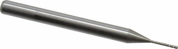 Accupro - 0.025", 0.075" LOC, 1/8" Shank Diam, 1-1/2" OAL, 4 Flute, Solid Carbide Square End Mill - Single End, Uncoated, Spiral Flute, 30° Helix, Centercutting, Series Miniature - Eagle Tool & Supply