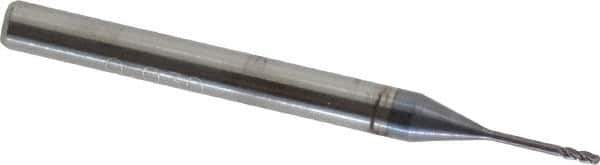 Accupro - 0.03" Diam, 0.09" LOC, 4 Flute Solid Carbide Ball End Mill - AlTiN Finish, Single End, 1-1/2" OAL, 1/8" Shank Diam, Spiral Flute - Eagle Tool & Supply