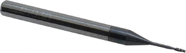 Accupro - 0.03", 0.09" LOC, 1/8" Shank Diam, 1-1/2" OAL, 2 Flute, Solid Carbide Square End Mill - Single End, AlTiN Finish, Spiral Flute, 30° Helix, Centercutting, Series Miniature - Eagle Tool & Supply