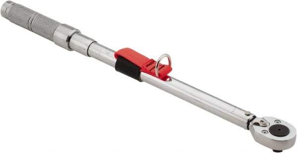 Proto - 1/2" Drive Micrometer Ratchet Head Tethered Torque Wrench - 40 N/m to 200 N/m Torque, 21-1/2" OAL, 1 N/m Graduation, Pear Head - Eagle Tool & Supply