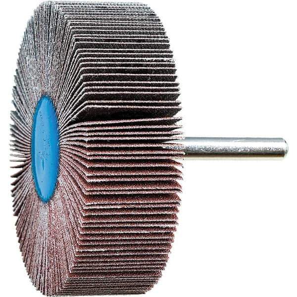 PFERD - 3" Diam x 1" Face Width, Aluminum Oxide Coated Mounted Flap Wheel - 1/4" Shank Mount, 120 Grit, 20,000 Max RPM - Eagle Tool & Supply