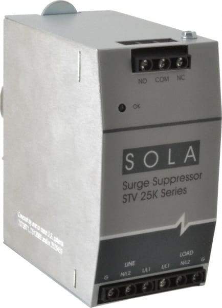 Sola/Hevi-Duty - 2.56 Inch Long x 4.87 Inch Wide x 4-3/4 Inch Deep, Hardwired Surge Protector - DIN Rail Mount, 240 VAC, 50 kA Surge Protection - Eagle Tool & Supply