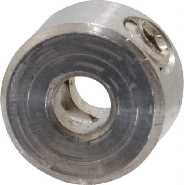 Climax Metal Products - 1/8" Bore, Stainless Steel, Set Screw Solid Set Screw Collars - 3/8" Outside Diam, 1/4" Wide - Eagle Tool & Supply