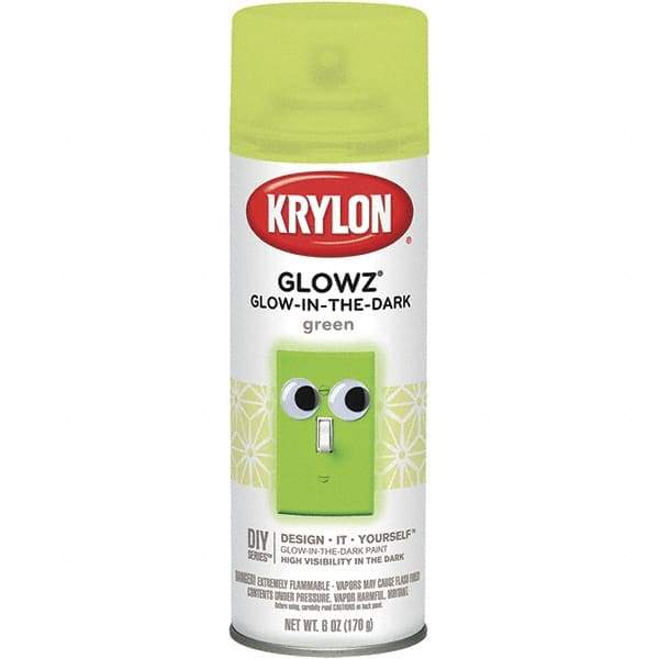 Krylon - Glow Green, Semi Gloss, Glow-in-the-Dark Spray Paint - 10 to 15 Sq Ft per Can, 16 oz Container, Use on Ceramics, Fabric, Glass, Glow-in-the-Dark Paint, Metal, Paper, Papier Mache, Plaster, Wicker, Wood - Eagle Tool & Supply