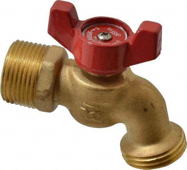 B&K Mueller - 1/2" Pipe, 125 psi WOG Rating, Brass Hose Bibb, Stop Valve - Wing Tee Handle, FNPT/MNPT x GHT End Connections - Eagle Tool & Supply