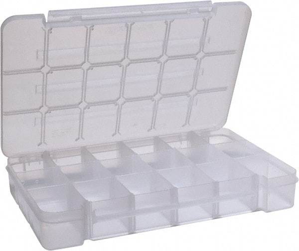 Akro-Mils - 9-1/2" Wide x 14-3/8" High x 2-1/2" Deep, Small Parts Storage Case - Clarified Polypropylene Frame, 3 to 18 Compartments, 2-7/8" Wide x 2-3/8 to 14" High x 2" Deep Bin - Eagle Tool & Supply