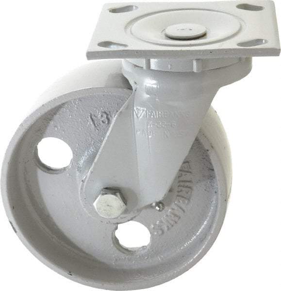 Fairbanks - 6" Diam x 2" Wide x 7-1/4" OAH Top Plate Mount Swivel Caster - Semi-Steel, 1,200 Lb Capacity, Plain Bearing, 4 x 4-1/2" Plate - Eagle Tool & Supply