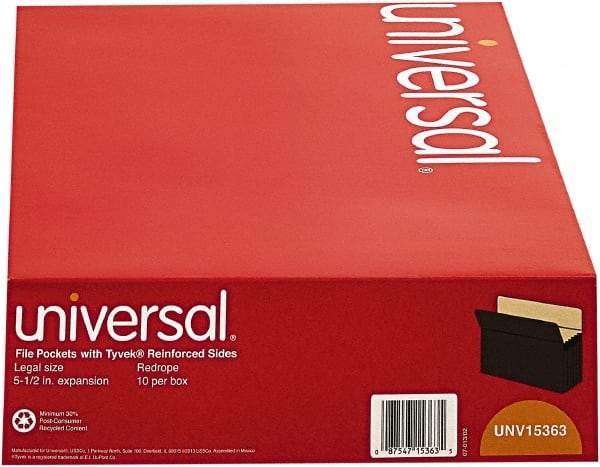 UNIVERSAL - 8-1/2 x 14", Legal, Red, Expandable File Folders with Drop Front & Top Tab Pocket - Straight Tab Cut Location - Eagle Tool & Supply