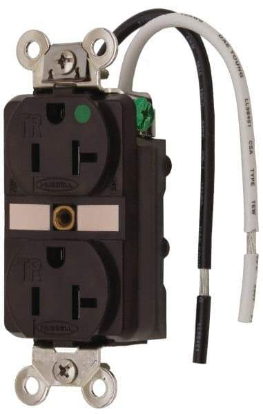 Hubbell Wiring Device-Kellems - 125 VAC, 20 Amp, 5-20R NEMA Configuration, Brown, Hospital Grade, Self Grounding Duplex Receptacle - 1 Phase, 2 Poles, 3 Wire, Flush Mount, Chemical, Corrosion and Impact Resistant, Tamper Resistant - Eagle Tool & Supply