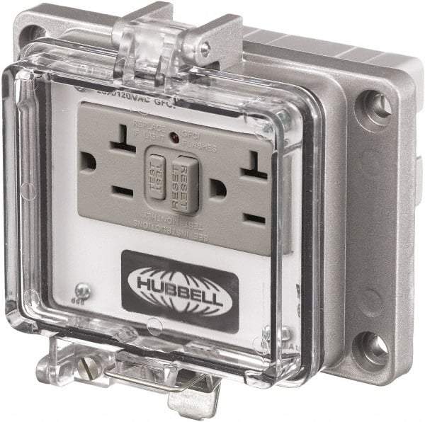 Hubbell Wiring Device-Kellems - 5-15R, 5-20R NEMA, 125 VAC, 20 Amp, GFCI Receptacle - Cast Aluminum, Panel Mount, Includes In Cabinet Receptacle - Eagle Tool & Supply
