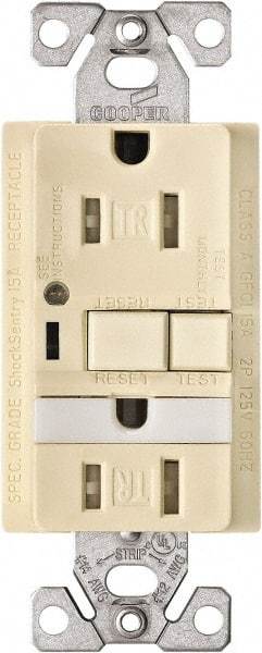 Cooper Wiring Devices - 1 Phase, 5-15R NEMA, 125 VAC, 15 Amp, Self Grounding, GFCI Receptacle - 2 Pole, Back and Side Wiring, Tamper Resistant, Thermoplastic Commercial, Specification Grade - Eagle Tool & Supply