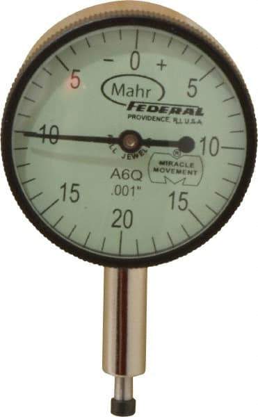 Mahr - 0.1" Range, 0-20-0 Dial Reading, 0.001" Graduation Dial Drop Indicator - 1-1/4" Dial, 0.04" Range per Revolution, 0.001" Accuracy, Revolution Counter - Eagle Tool & Supply