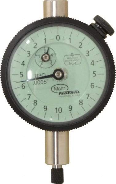 Mahr - 0.05" Range, 0-10-0 Dial Reading, 0.0005" Graduation Dial Drop Indicator - 1-3/4" Dial, 0.02" Range per Revolution, 0.0005" Accuracy, Revolution Counter - Eagle Tool & Supply