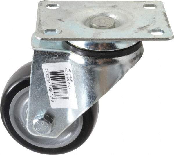 Fairbanks - 3" Diam x 1-1/4" Wide x 4-3/4" OAH Top Plate Mount Swivel Caster - Polyurethane, 150 Lb Capacity, Ball Bearing, 2-7/8 x 3-5/8" Plate - Eagle Tool & Supply