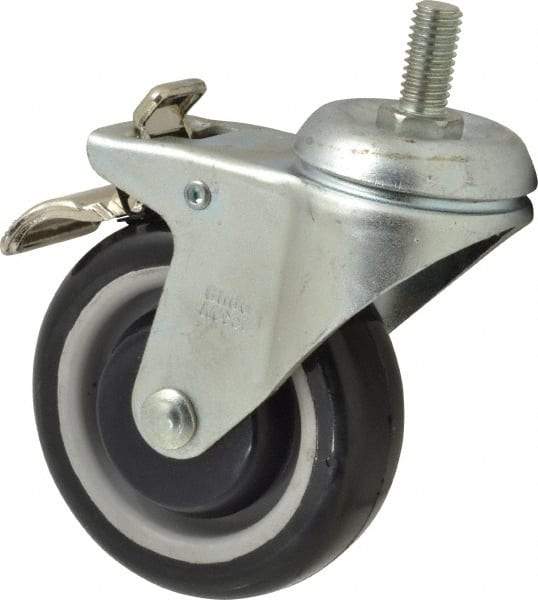 Value Collection - 4" Diam x 1-1/4" Wide x 5-13/32" OAH Stem Mount Swivel Caster with Brake - Polyurethane, 300 Lb Capacity, Ball Bearing, 1/2-13 x 1" Threaded Stem - Eagle Tool & Supply