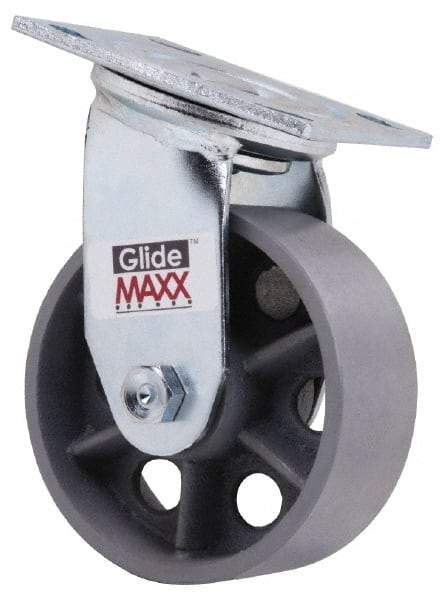 Value Collection - 5" Diam x 2" Wide x 6-1/2" OAH Top Plate Mount Swivel Caster - Semi-Steel, 1,000 Lb Capacity, Roller Bearing, 4 x 4-1/2" Plate - Eagle Tool & Supply