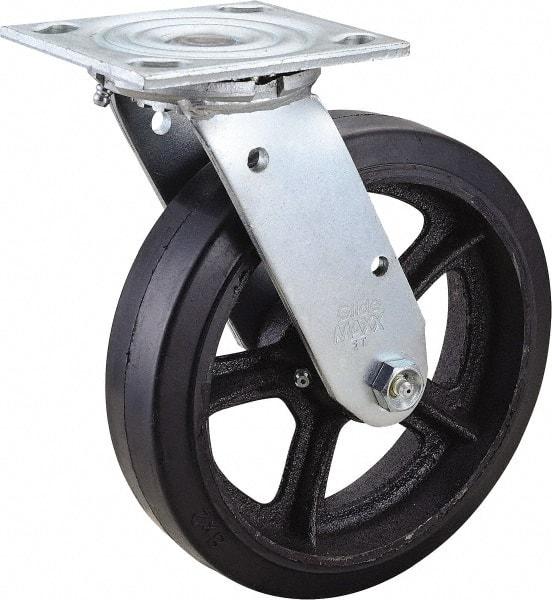 Value Collection - 8" Diam x 2" Wide x 9-1/2" OAH Top Plate Mount Swivel Caster - Rubber, 600 Lb Capacity, Roller Bearing, 4 x 4-1/2" Plate - Eagle Tool & Supply